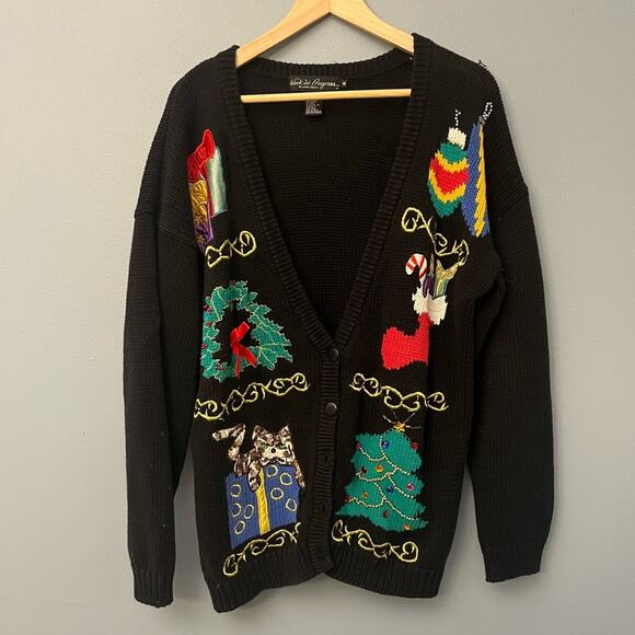 Work In Progress Sweaters - Vintage Work in Progress Christmas Cardigan